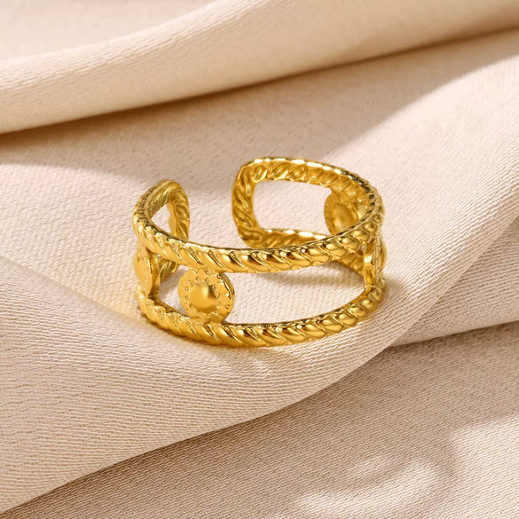 Wholesale Multilayer Line Open Geometric Ring Stainless Steel Gold Plated