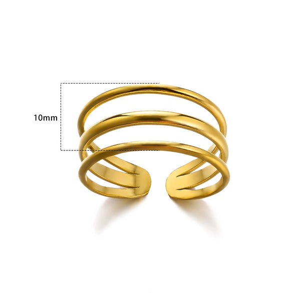 Wholesale Multilayer Line Open Geometric Ring Stainless Steel Gold Plated