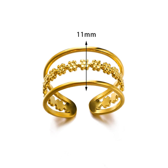 Wholesale Multilayer Line Open Geometric Ring Stainless Steel Gold Plated
