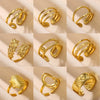 Wholesale Multilayer Line Open Geometric Ring Stainless Steel Gold Plated