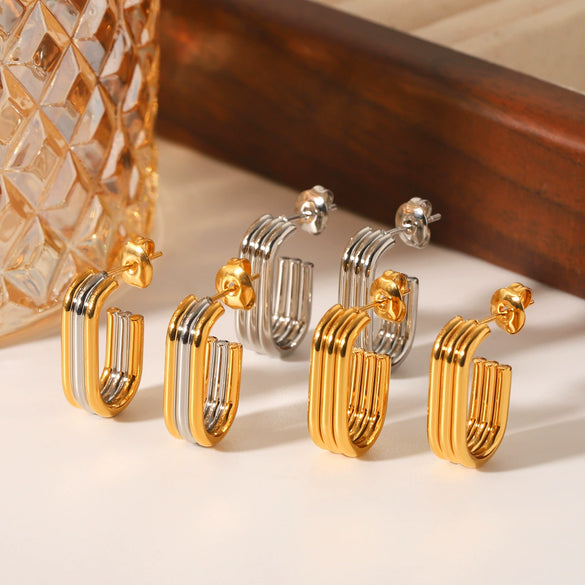 Wholesale Multilayer Linear Geometric Stainless Steel Earrings For Women With Electroplating