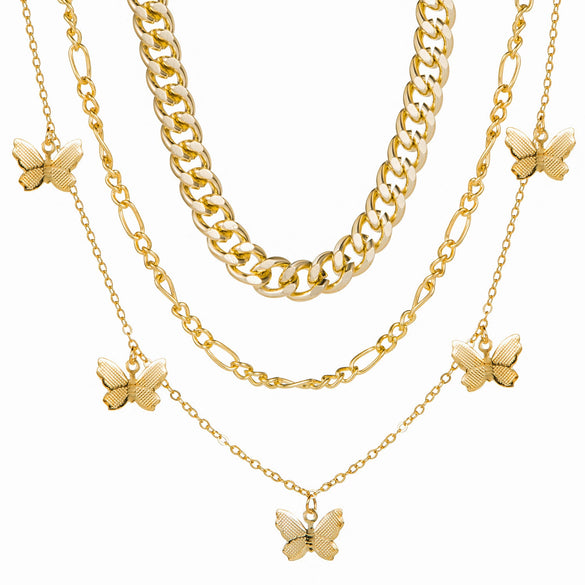 Wholesale Multilayer Metal Butterfly Rough Chain Clavicle Necklace For Women Alloy Electroplated