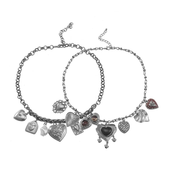 Wholesale Multilayer Metal Retro Heart Pendant Ladies Charm Necklace Alloy Electroplating