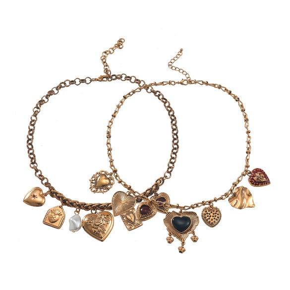 Wholesale Multilayer Metal Retro Heart Pendant Ladies Charm Necklace Alloy Electroplating