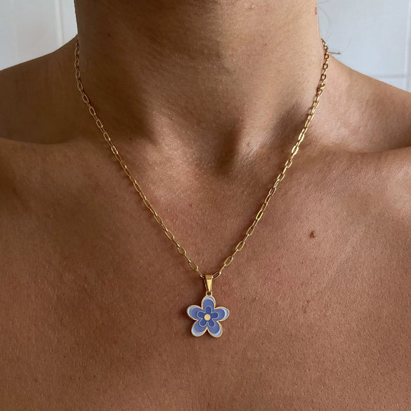 Wholesale Multilayer Minimalist Oil Drop Flower Pendant Necklace With Paper Clip Chain Titanium Steel 18K Gold Electroplated Unisex