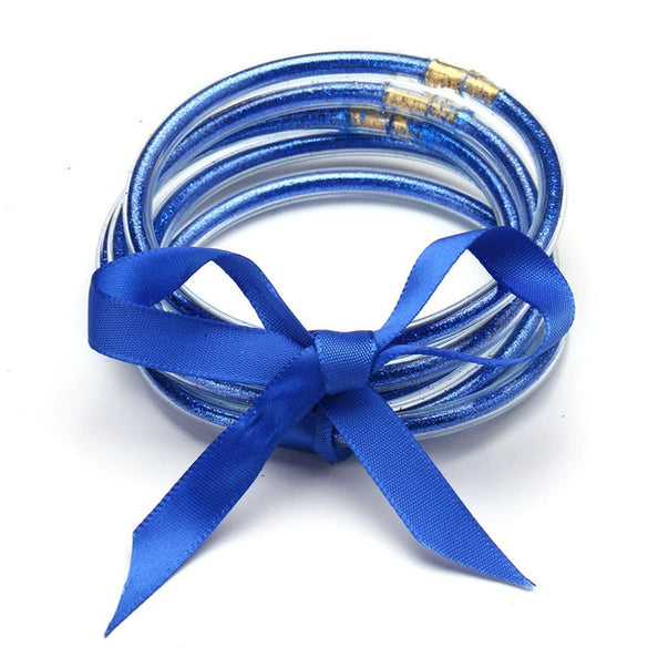 Wholesale Multilayer Silicone Gold Powder Ribbon Bracelet Suit With Bow And Geometric Pattern For Women