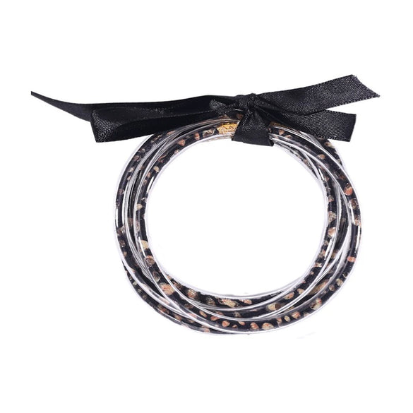 Wholesale Multilayer Silicone Gold Powder Ribbon Bracelet Suit With Bow And Geometric Pattern For Women