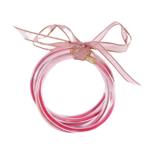 Wholesale Multilayer Silicone Gold Powder Ribbon Bracelet Suit With Bow And Geometric Pattern For Women