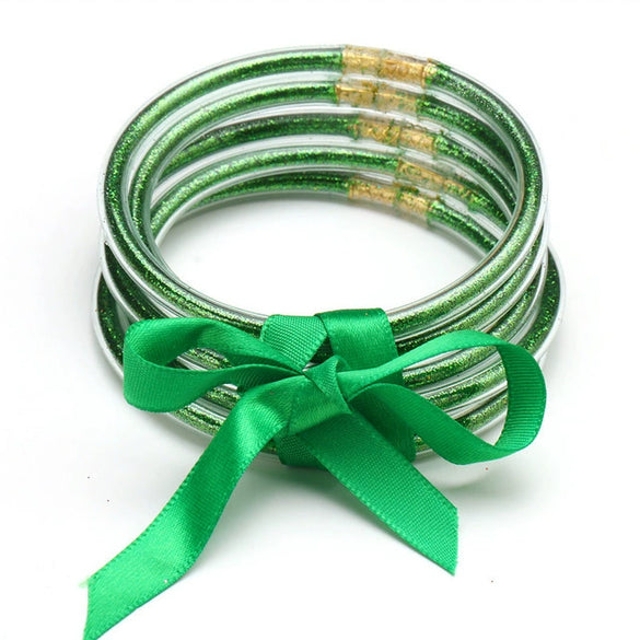 Wholesale Multilayer Silicone Gold Powder Ribbon Bracelet Suit With Bow And Geometric Pattern For Women