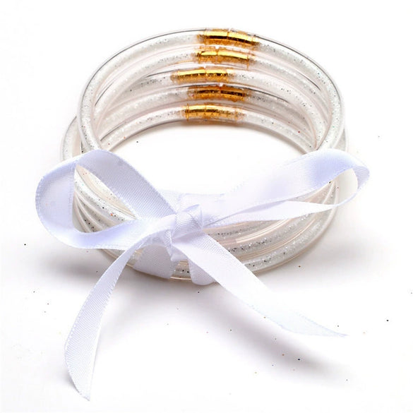 Wholesale Multilayer Silicone Gold Powder Ribbon Bracelet Suit With Bow And Geometric Pattern For Women