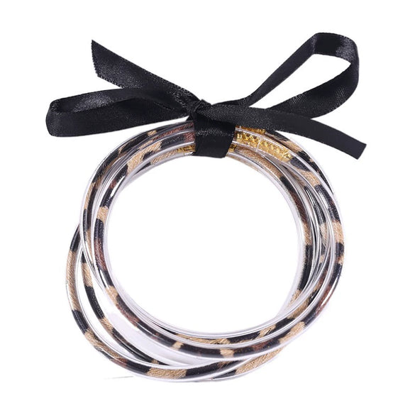 Wholesale Multilayer Silicone Gold Powder Ribbon Bracelet Suit With Bow And Geometric Pattern For Women