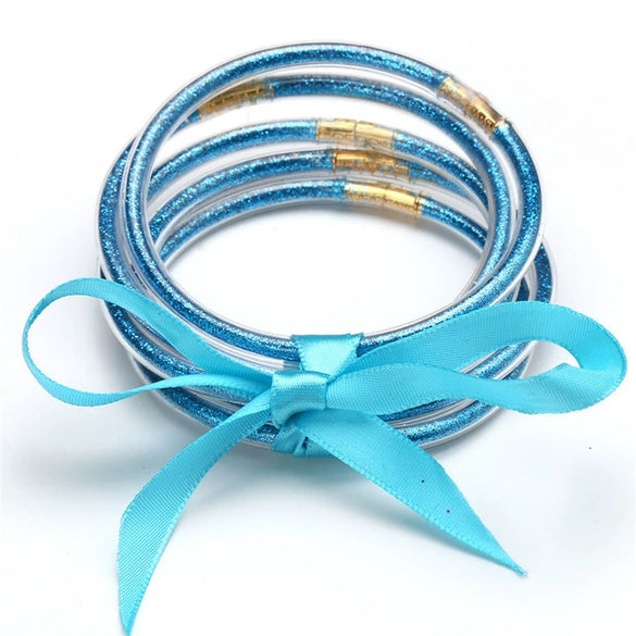 Wholesale Multilayer Silicone Gold Powder Ribbon Bracelet Suit With Bow And Geometric Pattern For Women