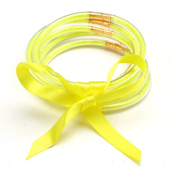 Wholesale Multilayer Silicone Gold Powder Ribbon Bracelet Suit With Bow And Geometric Pattern For Women