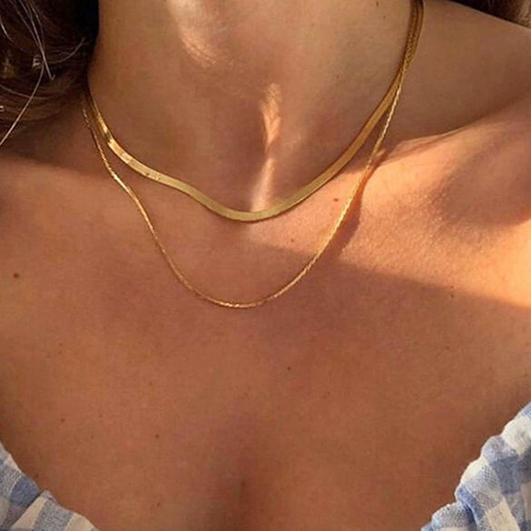 Wholesale Multilayer Stacked Geometric Electroplated Titanium Steel Blade Chain Necklace For Women And Men
