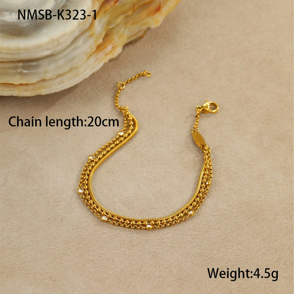Wholesale Multilayer Stainless Steel Bracelets Stacked With Zircon Geometric Fashion Ol Style Electroplated For Women