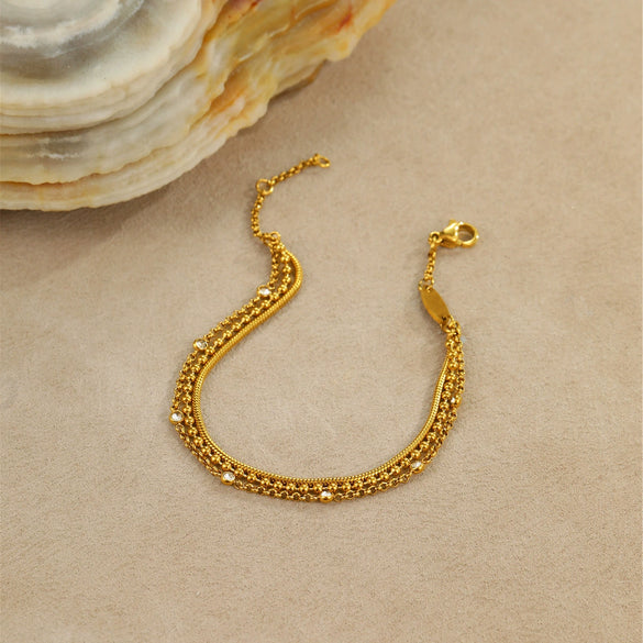 Wholesale Multilayer Stainless Steel Bracelets Stacked With Zircon Geometric Fashion Ol Style Electroplated For Women