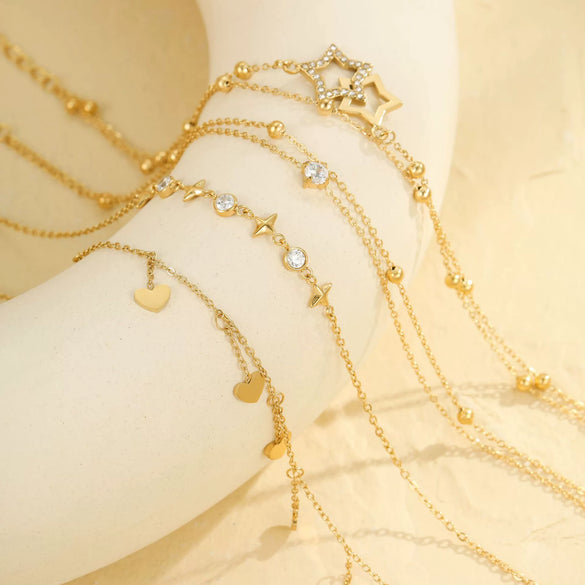 Wholesale Multilayer Stainless Steel Geometric Anklet In Marine Resort Style