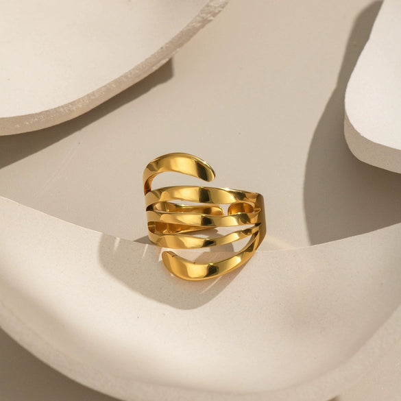 Wholesale Multilayer Stainless Steel Geometric Ring With 18K Real Gold Handmade And Electroplating For Women