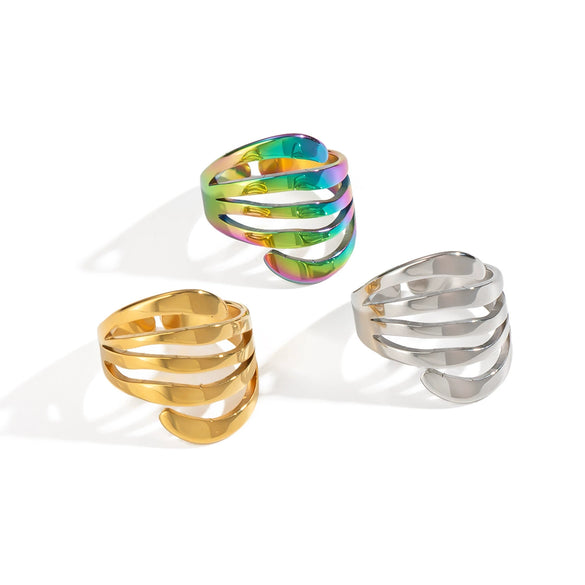 Wholesale Multilayer Stainless Steel Geometric Ring With 18K Real Gold Handmade And Electroplating For Women