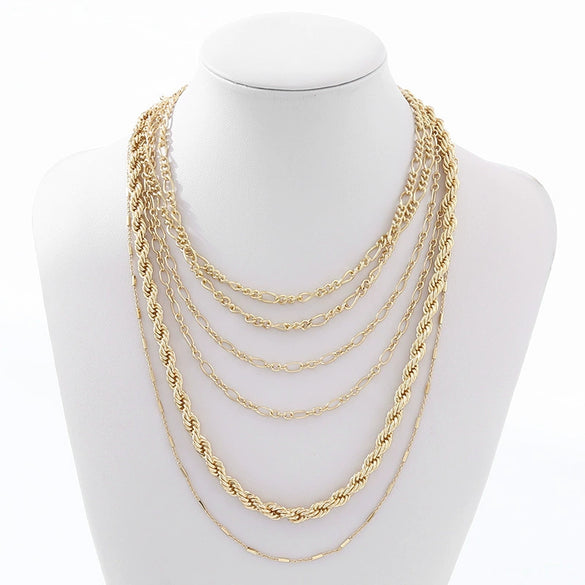 Wholesale Multilayered Geometric Adjustable Metal Cross Chain Necklace For Women With Electroplating