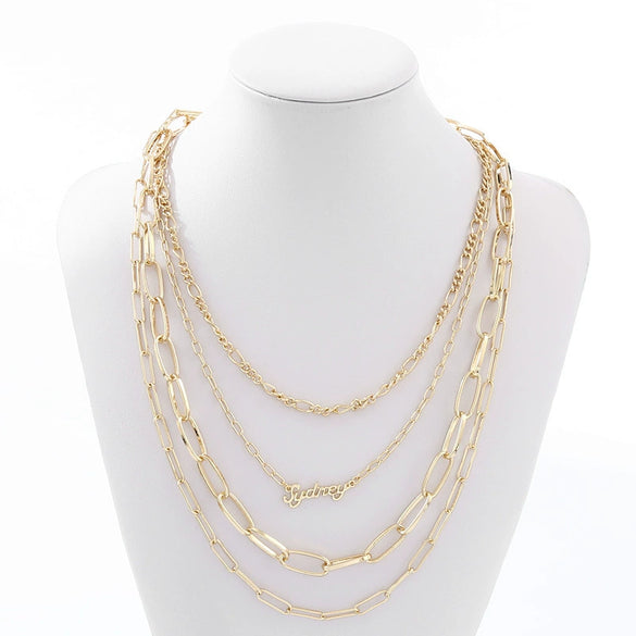 Wholesale Multilayered Geometric Adjustable Metal Cross Chain Necklace For Women With Electroplating