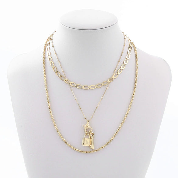 Wholesale Multilayered Geometric Adjustable Metal Cross Chain Necklace For Women With Electroplating