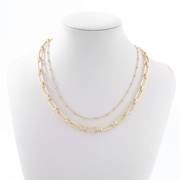 Wholesale Multilayered Geometric Adjustable Metal Cross Chain Necklace For Women With Electroplating