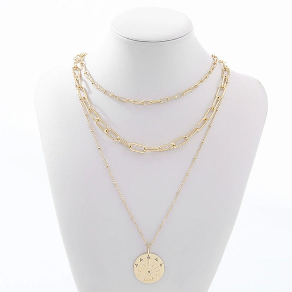 Wholesale Multilayered Geometric Adjustable Metal Cross Chain Necklace For Women With Electroplating