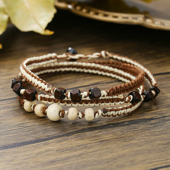 Wholesale Multistrand Winding Woven Handmade Wooden Bead Bracelet Minimalist Style