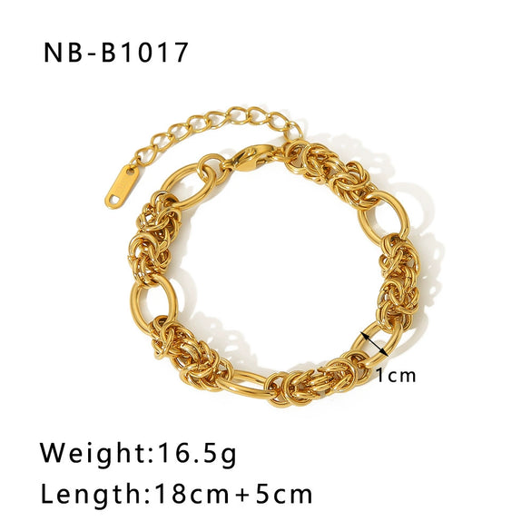 Wholesale Multistyle Thick Chain Personality Hip Hop Punk Style Stainless Steel Handmade Woven Geometric Bracelet With 24K Real Gold Electroplating