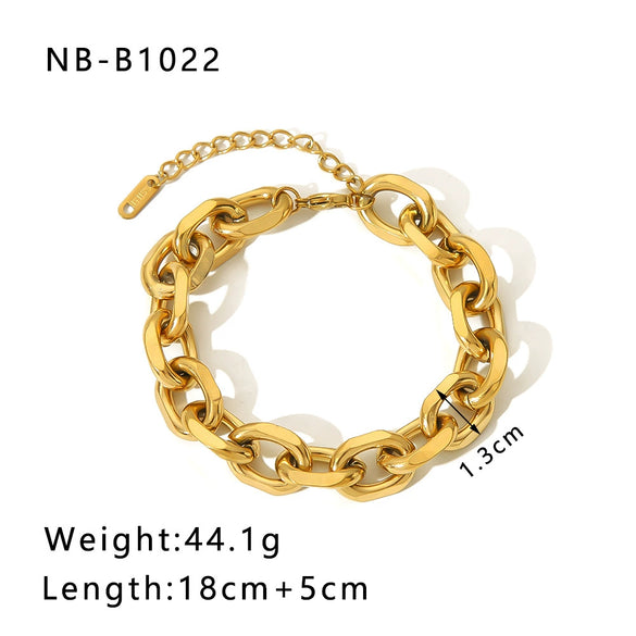 Wholesale Multistyle Thick Chain Personality Hip Hop Punk Style Stainless Steel Handmade Woven Geometric Bracelet With 24K Real Gold Electroplating