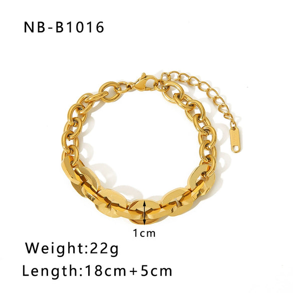 Wholesale Multistyle Thick Chain Personality Hip Hop Punk Style Stainless Steel Handmade Woven Geometric Bracelet With 24K Real Gold Electroplating