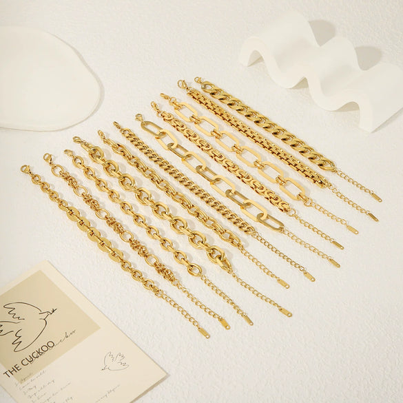 Wholesale Multistyle Thick Chain Personality Hip Hop Punk Style Stainless Steel Handmade Woven Geometric Bracelet With 24K Real Gold Electroplating