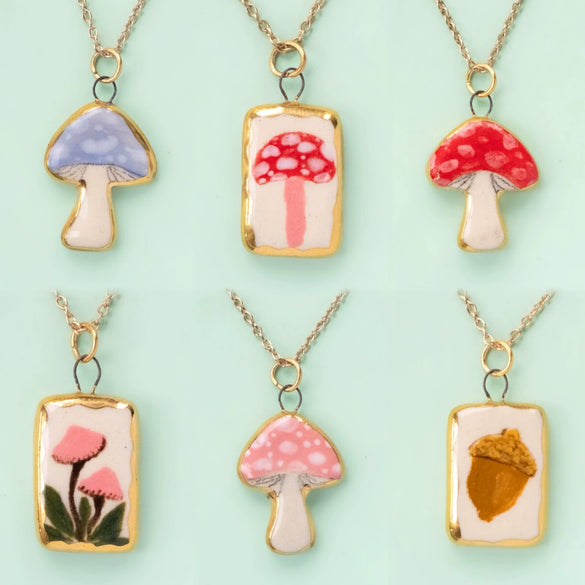Wholesale Mushroom Food Pendant Necklace Copper Electroplated Ochain Unisex Simple Style