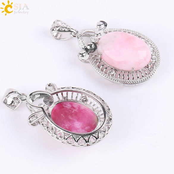 Wholesale Natural Agate And Copper Accessories Minimalist Ellipse Hollow Pendant Long Necklace For Women With Electroplating Treatment