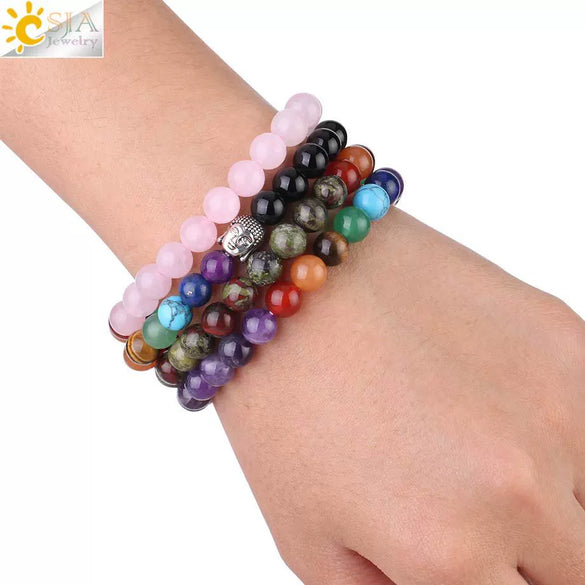 Wholesale Natural Amethyst Stone Beaded Bracelet With Buddha Head Multicolor Minimalist Unisex Jewelry