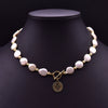 Wholesale Natural Baroque Pearl Necklace With Portrait Coin Pendant Electroplated Handmade Beaded Chain Retro Geometric Style