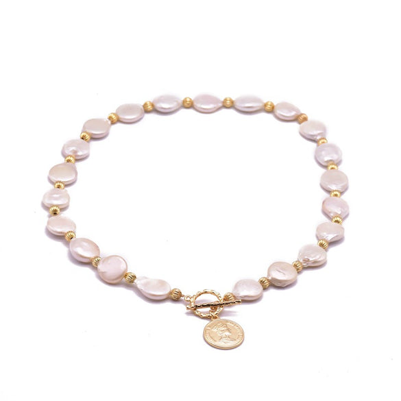 Wholesale Natural Baroque Pearl Necklace With Portrait Coin Pendant Electroplated Handmade Beaded Chain Retro Geometric Style