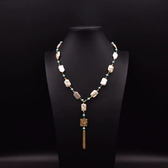 Wholesale Natural Baroque Pearl Necklace With Portrait Coin Pendant Electroplated Handmade Beaded Chain Retro Geometric Style