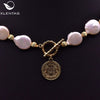 Wholesale Natural Baroque Pearl Necklace With Portrait Coin Pendant Electroplated Handmade Beaded Chain Retro Geometric Style