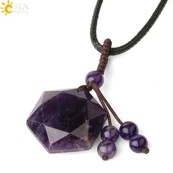 Wholesale Natural Crystal Stone Sixpointed Star Pendant Necklace With Tassel Handmade