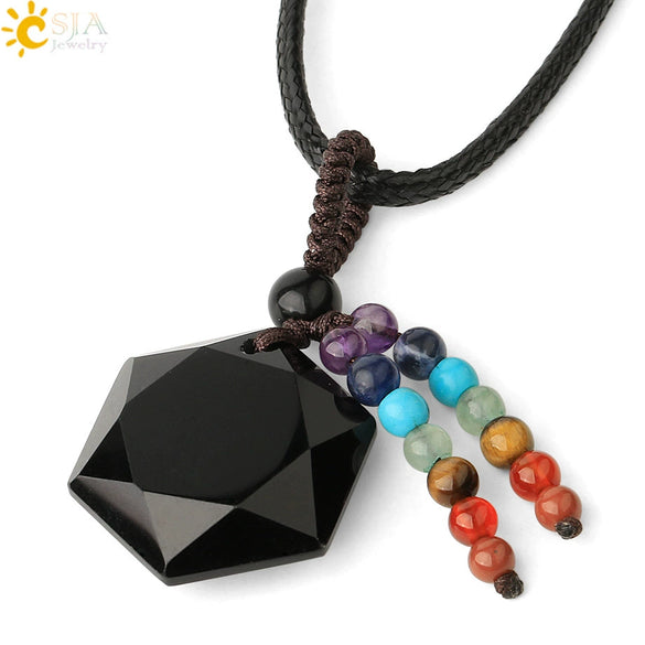 Wholesale Natural Crystal Stone Sixpointed Star Pendant Necklace With Tassel Handmade