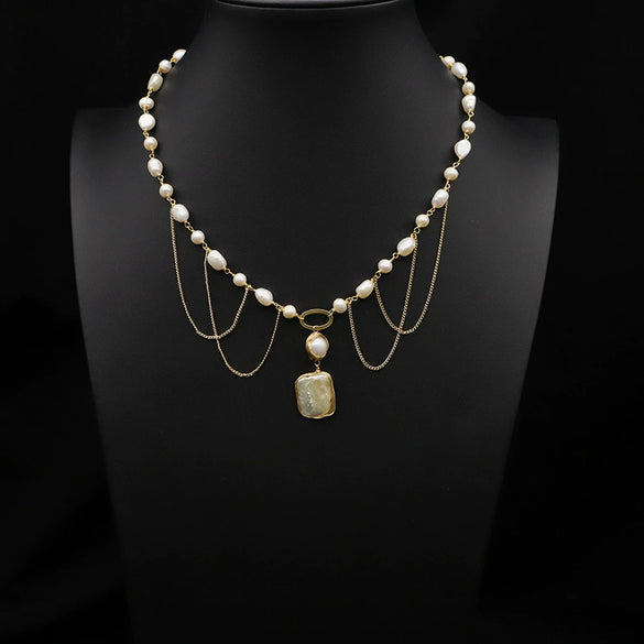 Wholesale Natural Freshwater Baroque Pearl Multi Layer Retro Long Clavicle And Sweater Chain Necklace For Women With 925 Silver Pendant And Geometric Pattern Electroplated