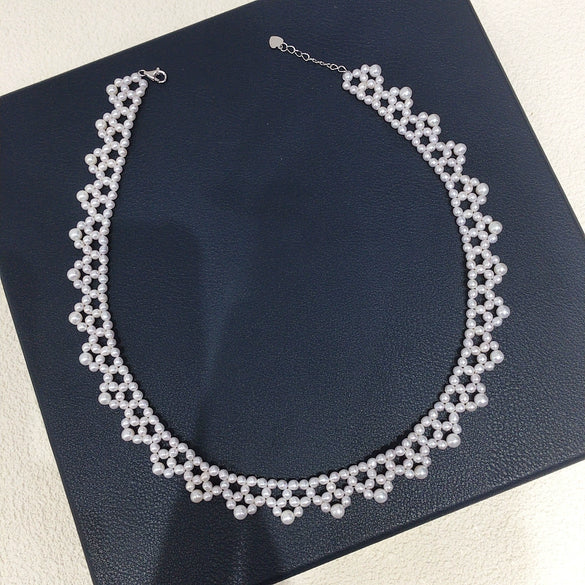 Wholesale Natural Freshwater Pearl And 925 Silver Necklace Braided Retro Style Round Shape