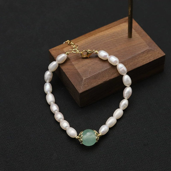 Wholesale Natural Freshwater Pearl Bracelet With Two Sided Light Retro Design Geometric Shape Electroplated Beaded Jewelry That Doesn't Fade