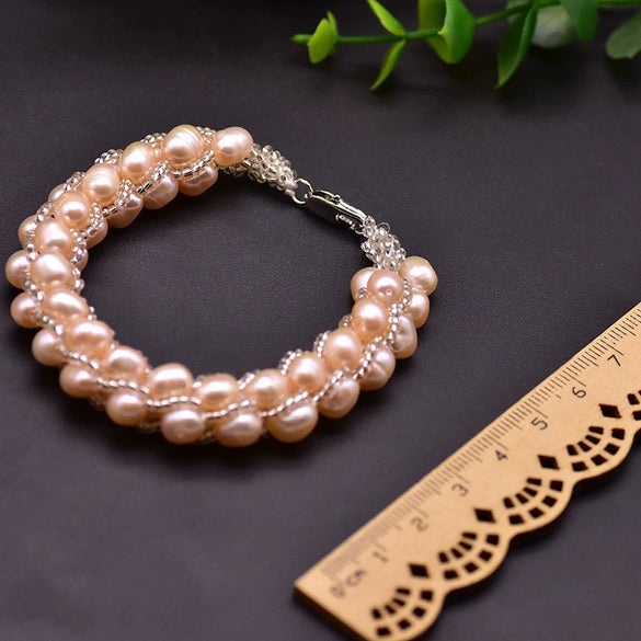 Wholesale Natural Freshwater Pearl Bracelet With Two Sided Light Retro Design Geometric Shape Electroplated Beaded Jewelry That Doesn't Fade