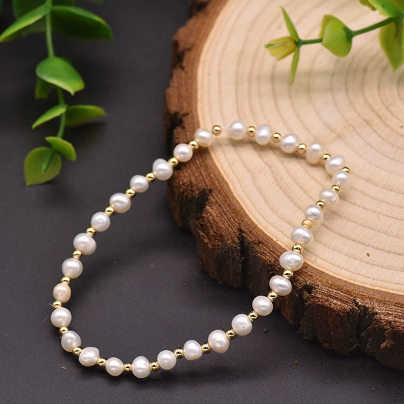Wholesale Natural Freshwater Pearl Bracelet With Two Sided Light Retro Design Geometric Shape Electroplated Beaded Jewelry That Doesn't Fade