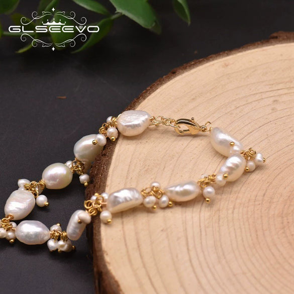 Wholesale Natural Freshwater Pearl Bracelet With Two Sided Light Retro Design Geometric Shape Electroplated Beaded Jewelry That Doesn't Fade