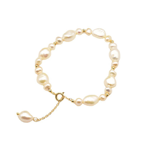 Wholesale Natural Freshwater Pearl Bracelet With Two Sided Light Retro Design Geometric Shape Electroplated Beaded Jewelry That Doesn't Fade