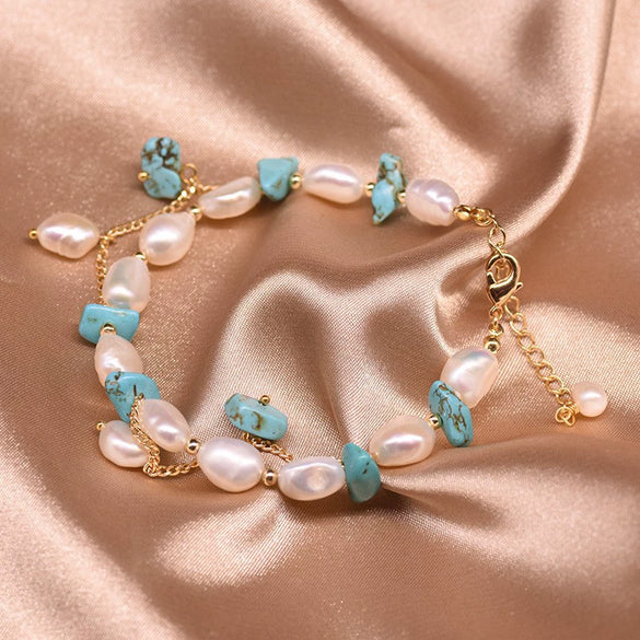 Wholesale Natural Freshwater Pearl Bracelet With Two Sided Light Retro Design Geometric Shape Electroplated Beaded Jewelry That Doesn't Fade
